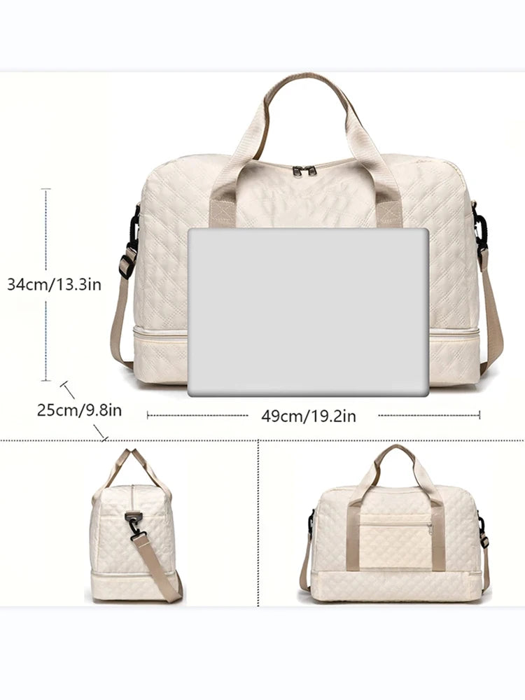 Lightweight Rhombic Lattice Travel Duffel Bag Carry-On Sports Fitness Gym Portable Weekender Bag