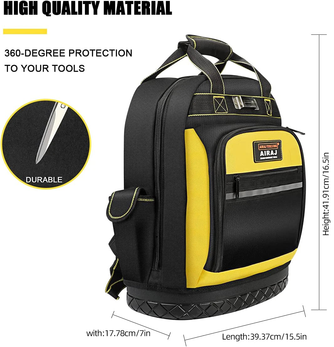 Waterproof Tool Backpack Heavy Duty Tool Bag with Rubber Base Organiser for Electricians Plumbers