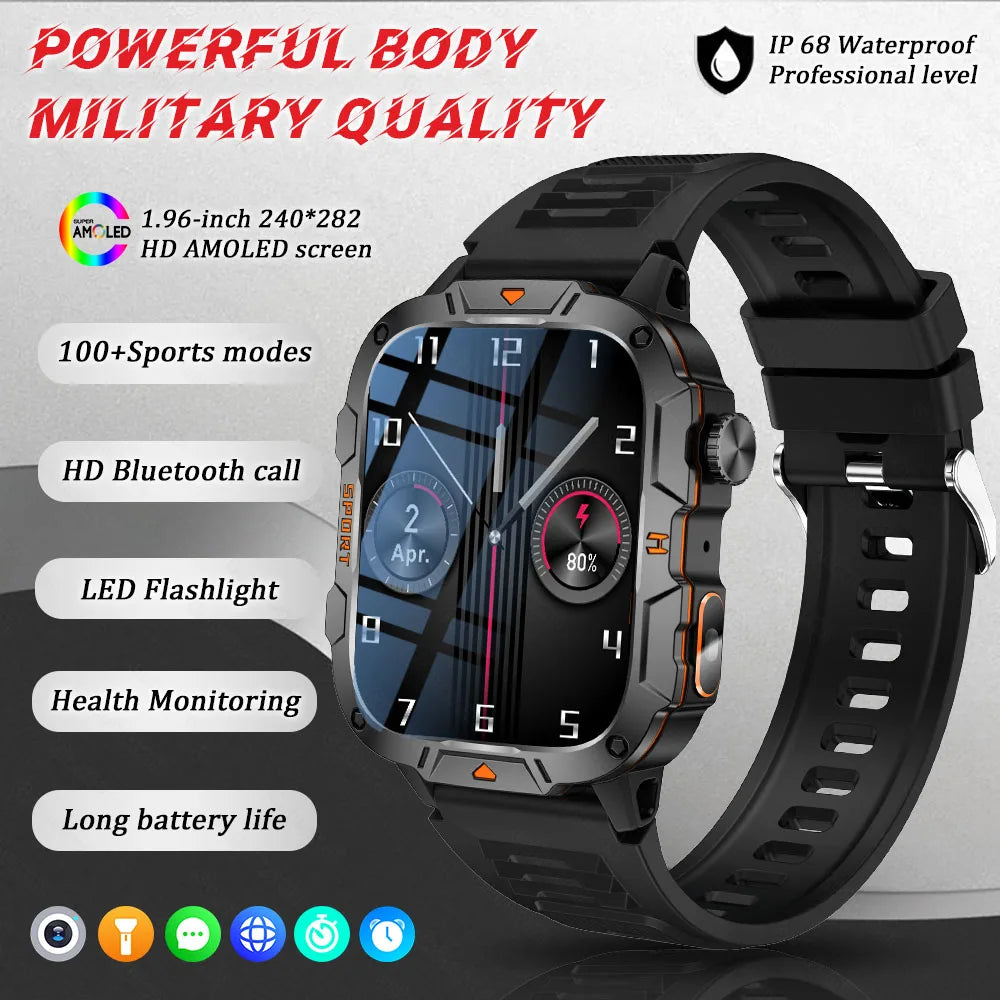 GUHUAVMI Military Grade Smart Watch 1.96in AMOLED Bluetooth Call 5ATM Fitness Tracker 2025