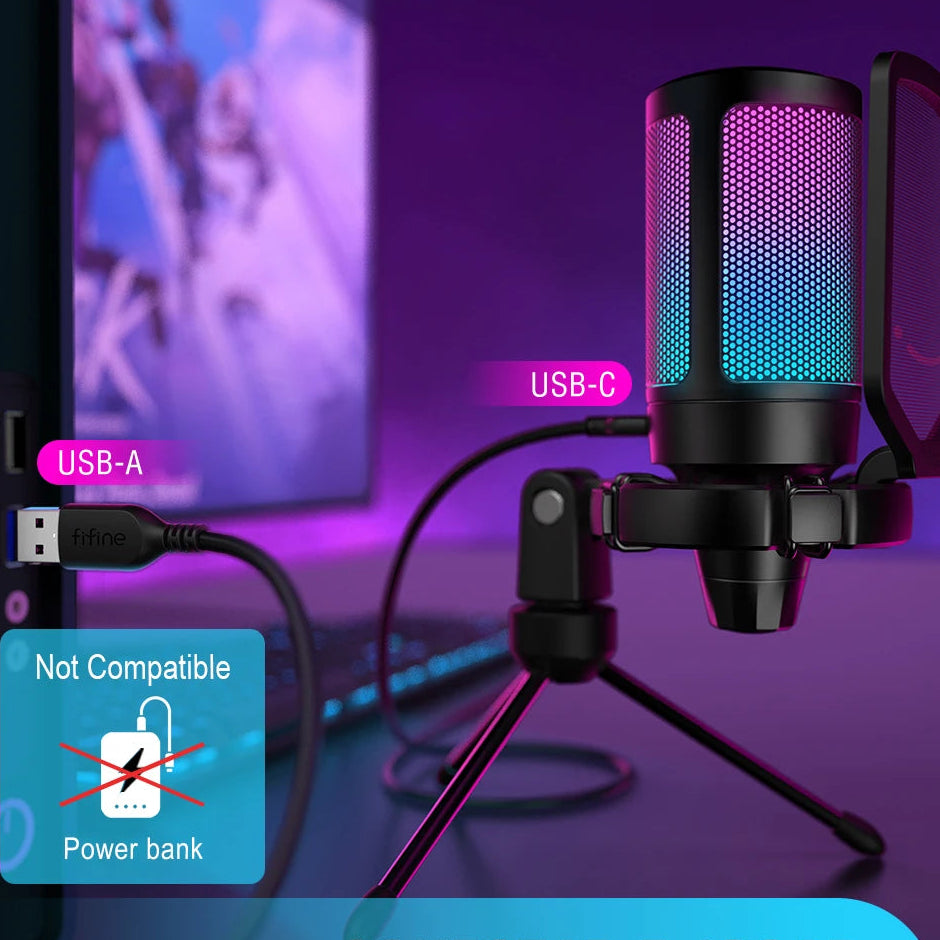 FIFINE AMPLIGAME A6V USB Condenser Gaming Microphone with RGB, Pop Filter, Shock Mount for PC, PS5