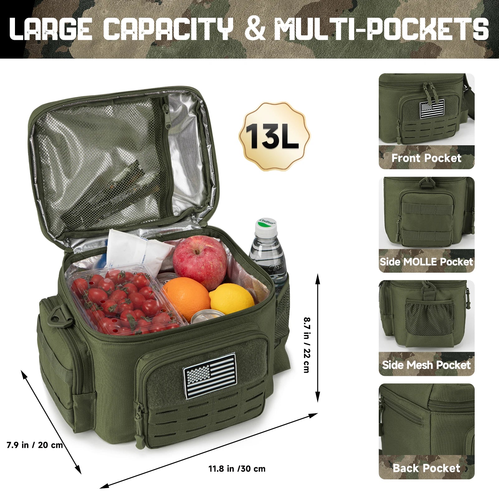 Tactical Lunch Box for Men/Women Outdoor Heavy Duty Insulated Thermal Cooler Bag Work Picnic Camping
