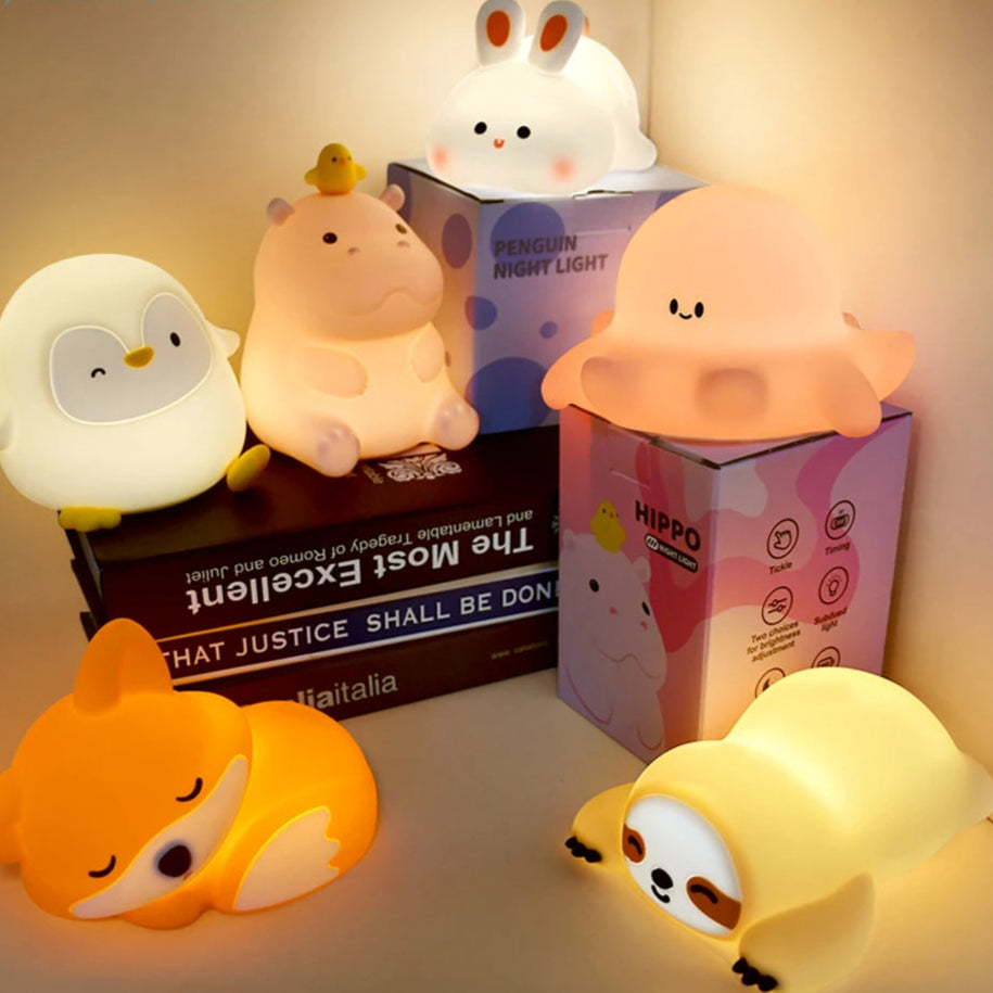 Cute Silicone Squishy Night Lamp Fox Rabbit Dimmable LED Nursery Bedside Touch Sensor Light