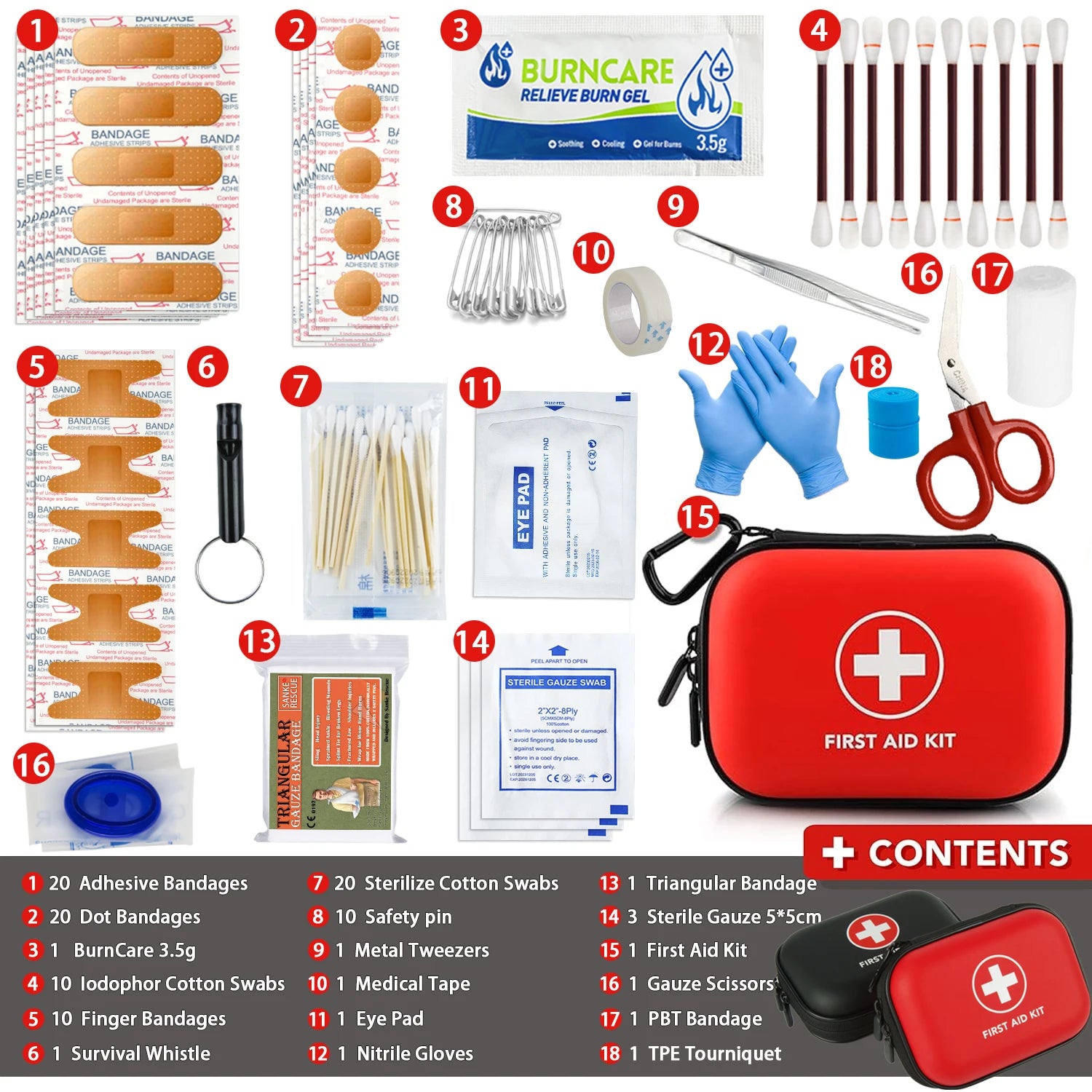 PREMIUM FIRST AID KIT 103PCS Multi-purpose Emergency Medical Bag for Camping, Hiking & Home Use