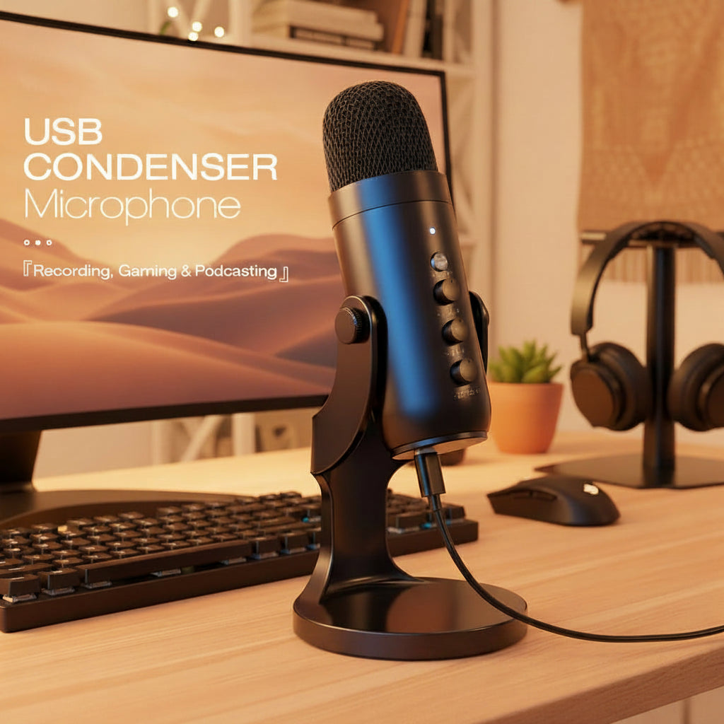 HAOMUREN USB Condenser Microphone for PC Mac Gaming Streaming Podcast Recording with Monitoring