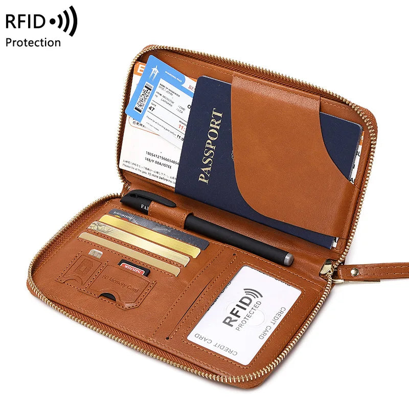 New Leather Passport Cover RFID Blocking Wallet | Travel Essentials & Zipper Phone Bag