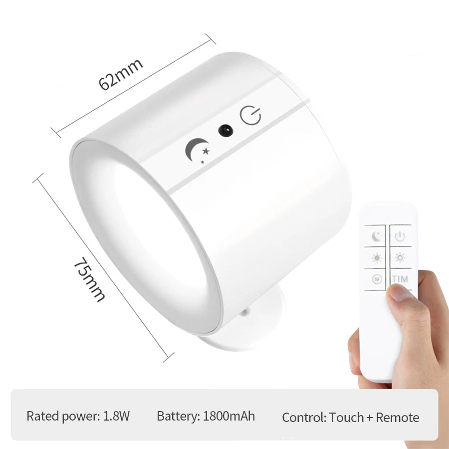 360° Rotatable LED Wall Sconce with Touch Control, Rechargeable Double Head Night Light for Bedroom
