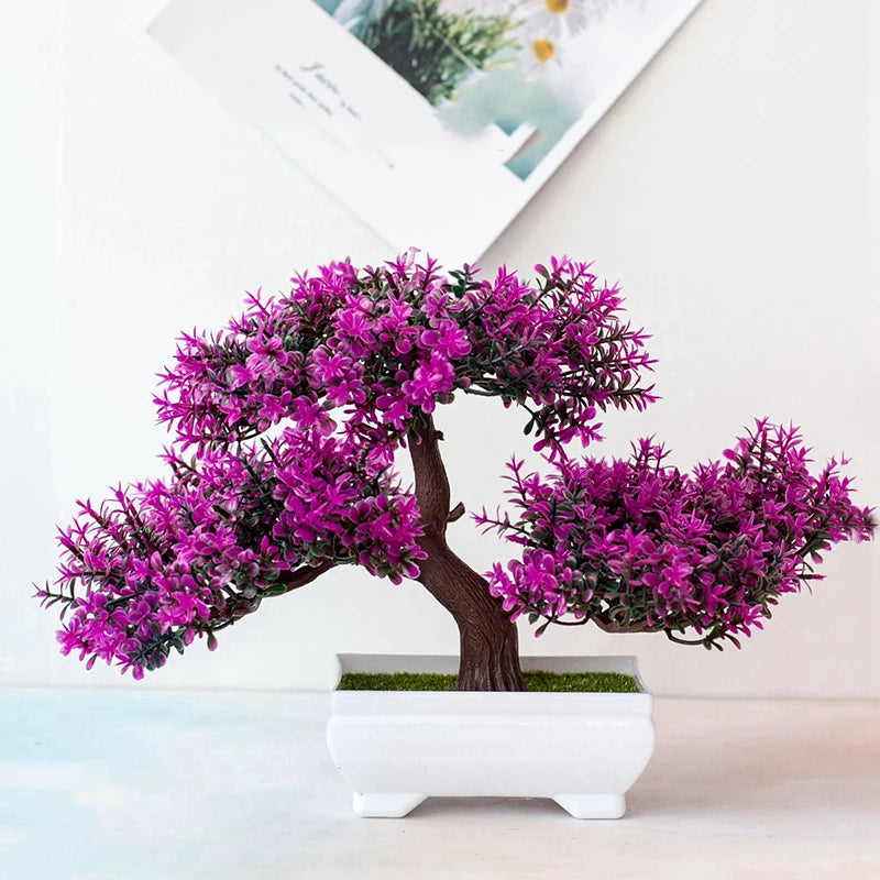 Artificial Bonsai Tree Pot Fake Plant Flowers Potted Ornament for Home and Office Garden Decor