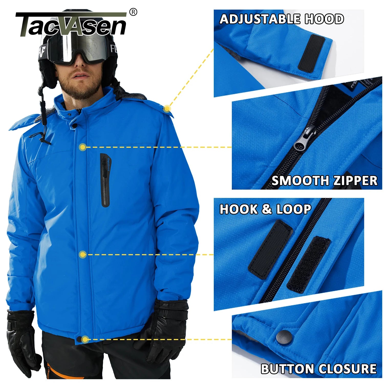 Mens Winter Ski Jacket Waterproof Fleece Lined Windproof Snowboard Hiking Coat Thermal Parka