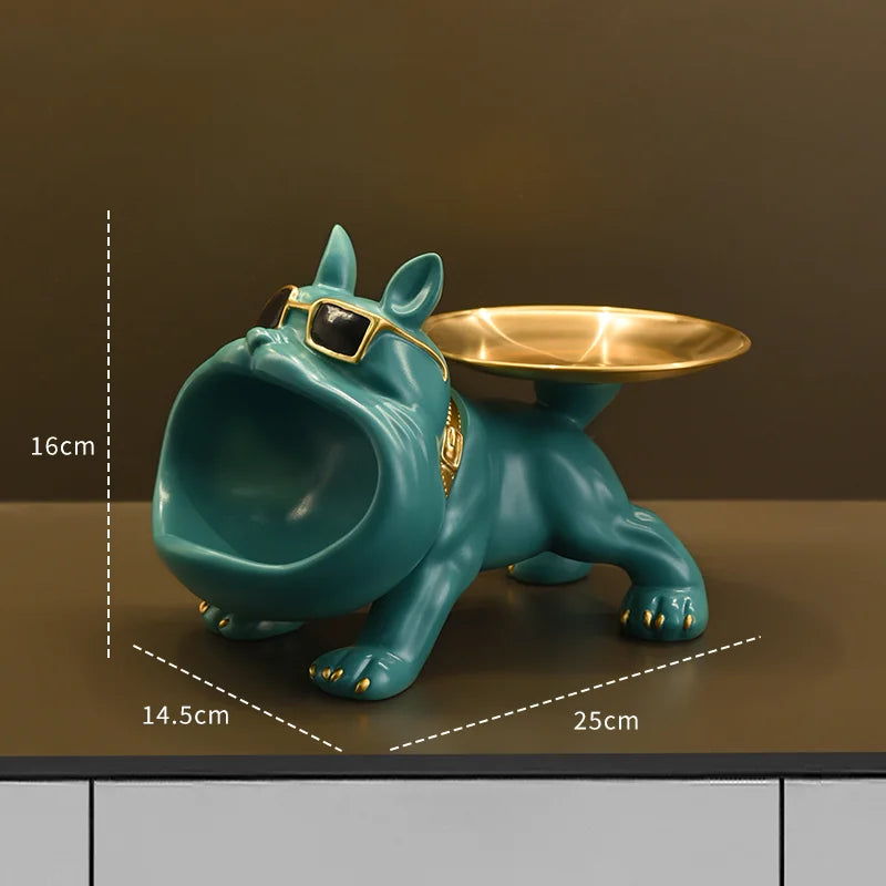 Resin Bulldog Statue Storage Tray Decorative Dog Sculpture Resin Animal Craft Ornament Home Décor