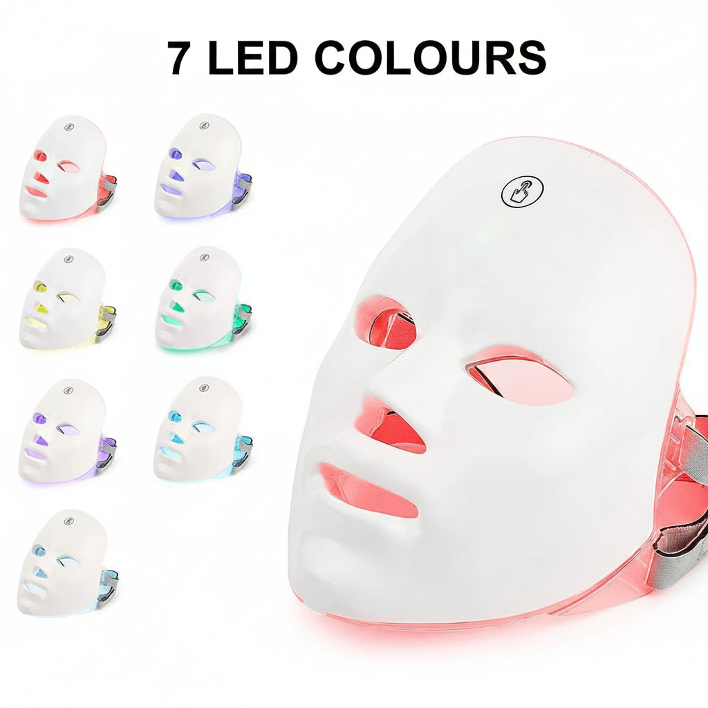 7 Colour LED Facial & Neck Light Therapy Mask Anti Ageing Skin Tightening Acne Care Home Use Device