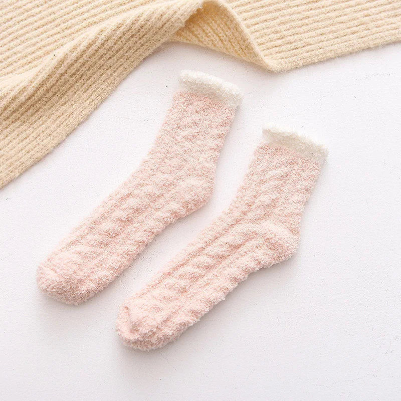 Autumn Winter Coral Velvet Cat Claw Socks – Warm Middle Tube Sleep & Floor Socks for Women Girls