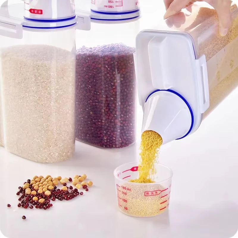 Airtight Rice Storage Containers with Measuring Cup Moisture Proof Grain Flour Storage Set