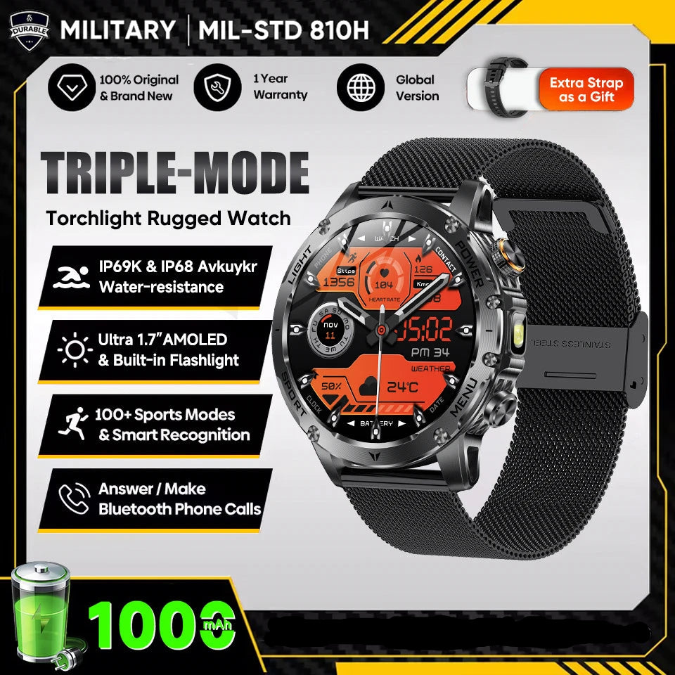 2025 GUHUAVMI Military T-Rex 3 Ultra Smartwatch 1.7-inch AMOLED 100+ Sports Modes Waterproof