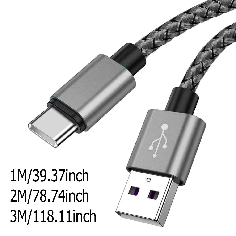 USB A to Type-C Fast Charging Cable 2A Nylon Data Cable for iPhone, Android, Huawei, Samsung Devices