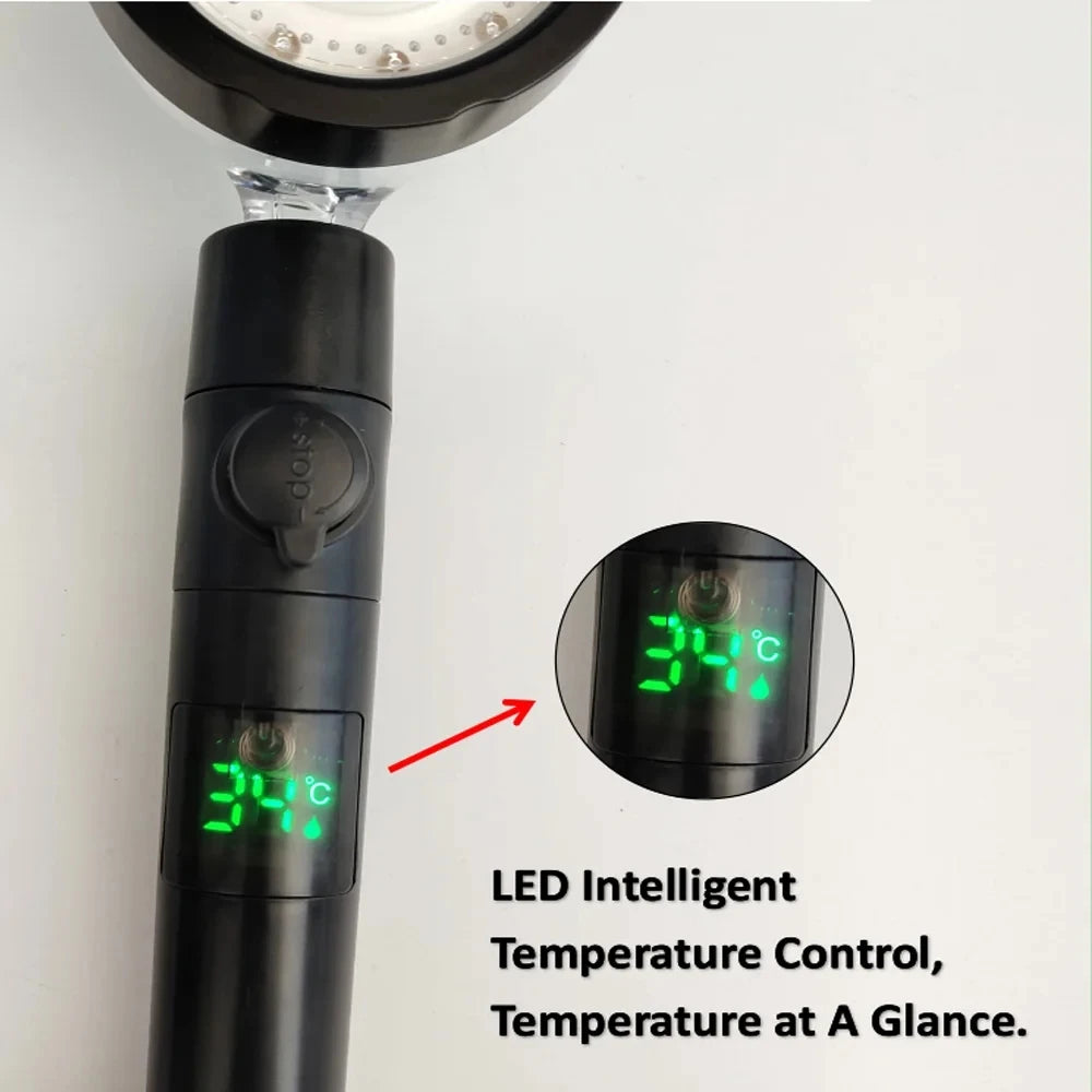 LED DIGITAL TEMPERATURE DISPLAY SHOWER HEAD HIGH PRESSURE WATER SAVING COLOUR LED NOZZLE