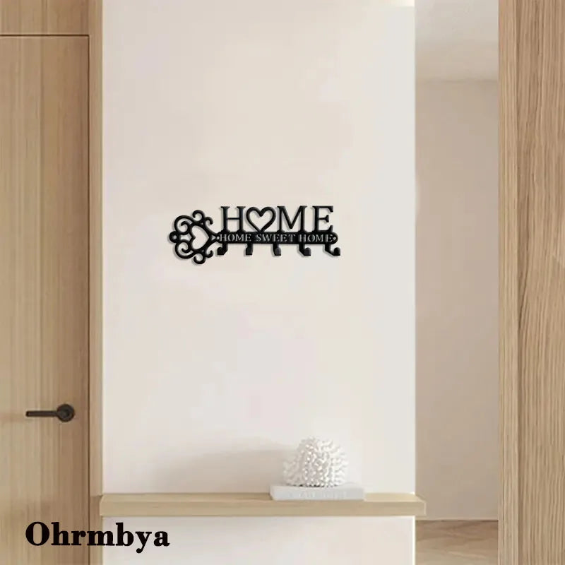HOME SWEET HOME Metal Wall Hanger with 5 Hooks – Decorative Key, Coat & Towel Rack for Modern Homes