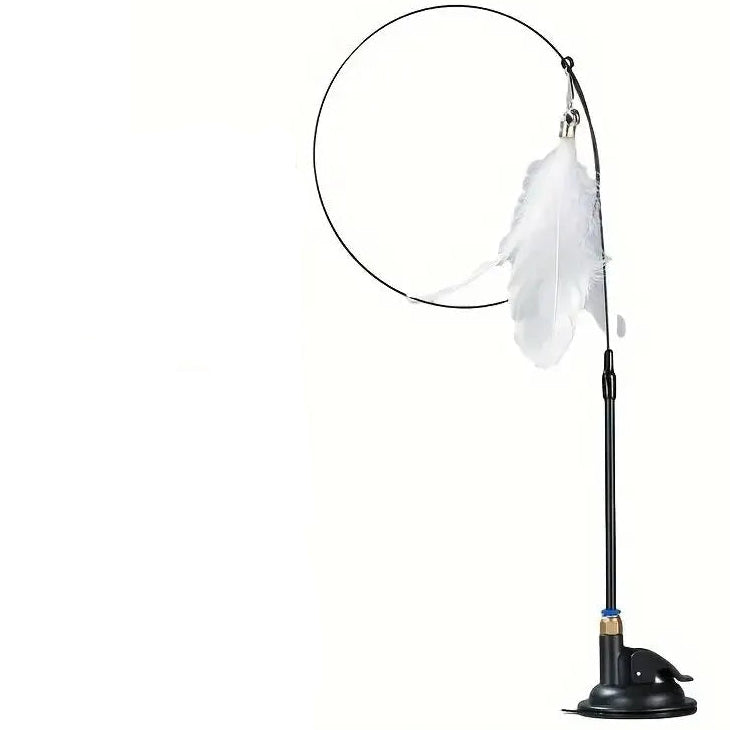 Interactive Cat Teaser Toy with Bell & Feather Wand – Long Suction Cup Pole for Active Playtime Fun