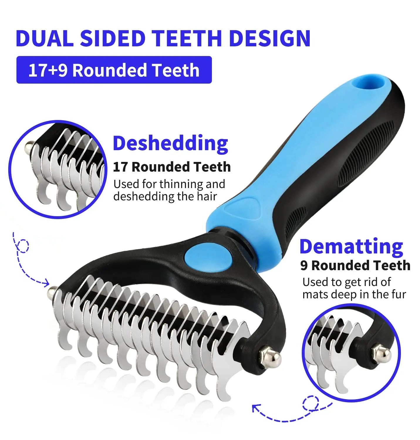 Professional Pet Deshedding Brush | Knot Cutter & Hair Remover Comb for Dogs & Cats Grooming