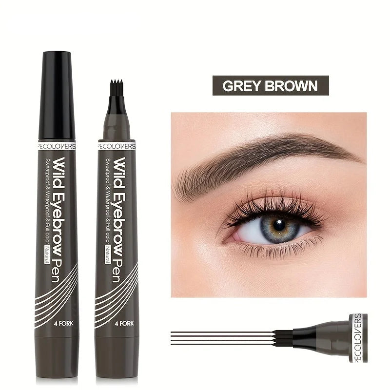 Waterproof Eyebrow Tattoo Pen with 4 Split Tip Liquid Applicator for Natural Long-Lasting Brows