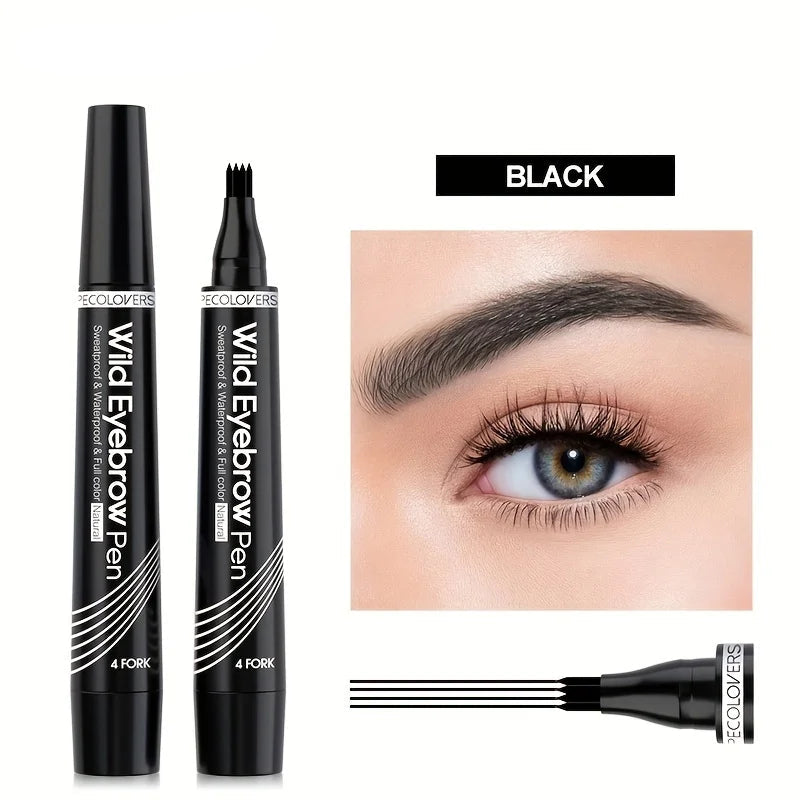 Waterproof Eyebrow Tattoo Pen with 4 Split Tip Liquid Applicator for Natural Long-Lasting Brows