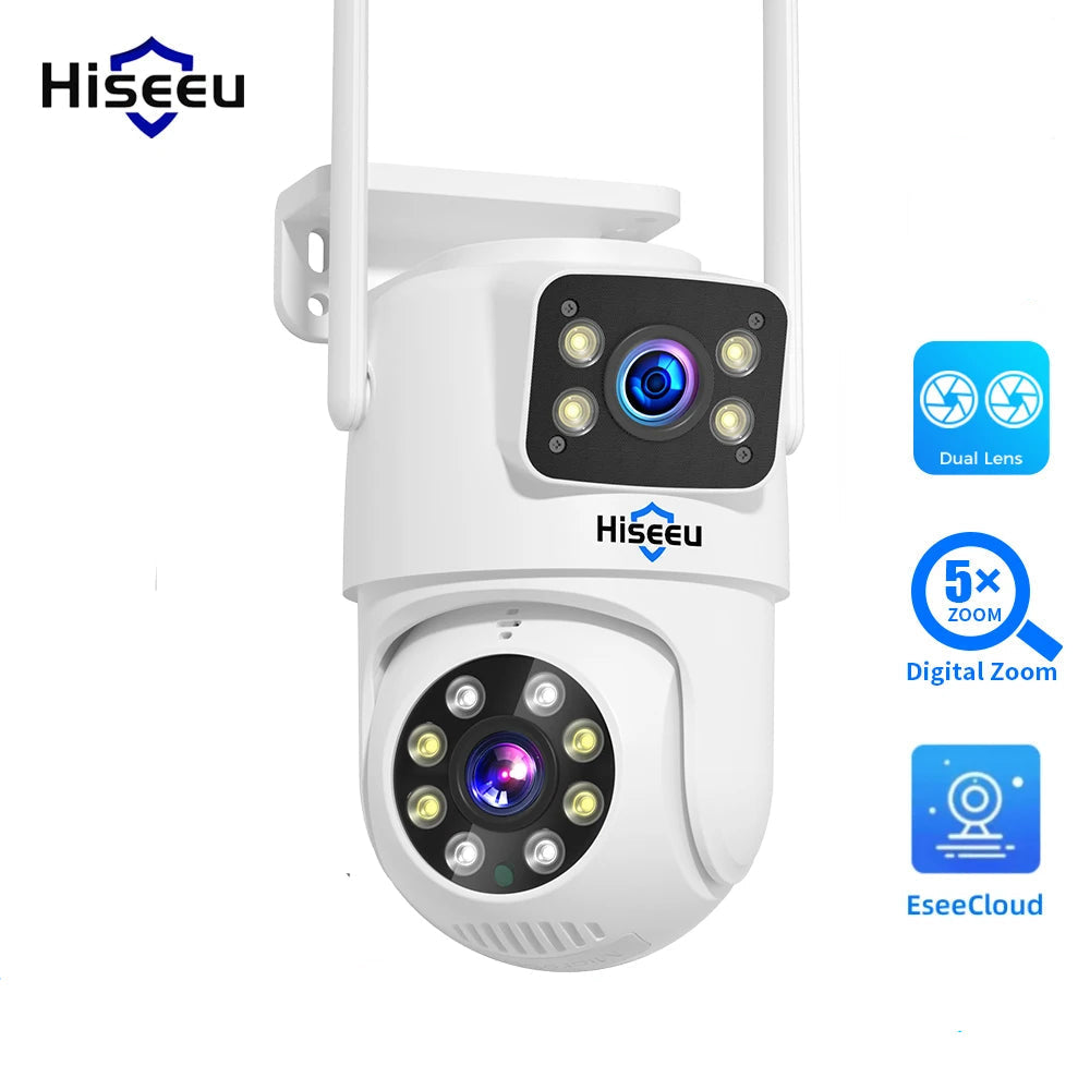 6MP Dual Lens WiFi PTZ Security Camera Outdoor Auto Tracking CCTV Night Vision IP66 Waterproof
