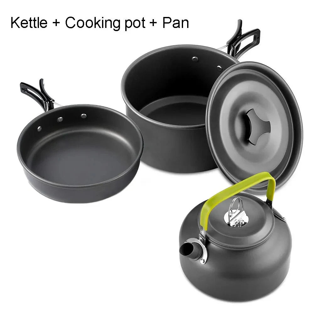 Camping Cookware Set for 2–3 People with Non-Stick Pots Pan and Teapot for Outdoor Cooking
