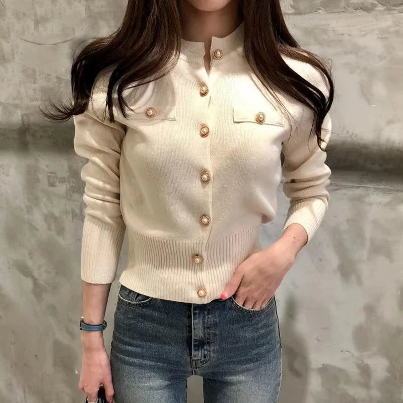 Women’s Autumn Long Sleeve Knit Cardigan Sweater Slim Fit Button O-Neck Casual Office Tops