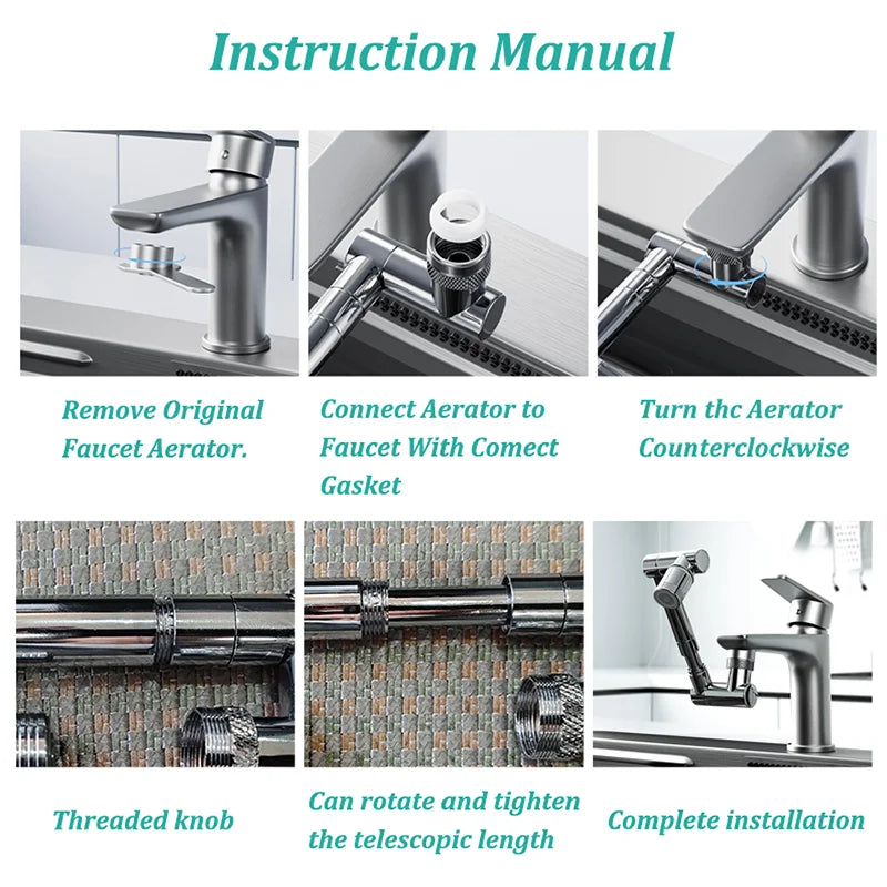 Retractable 1440° Swivel Robotic Arm Faucet Extender with Dual Water Flow Modes for Kitchen Sink