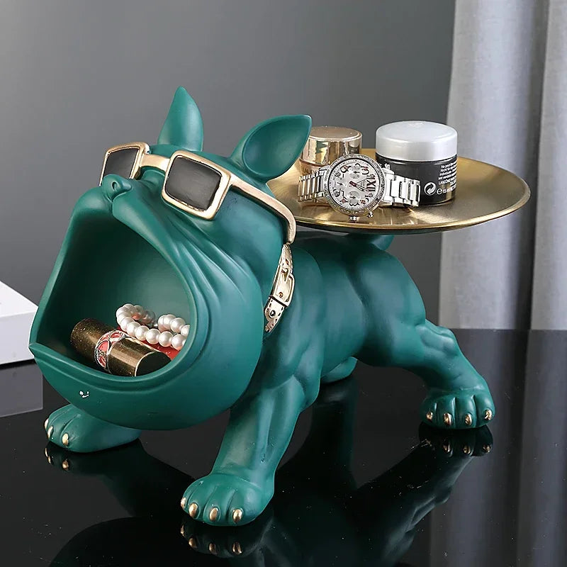 Resin Bulldog Statue Storage Tray Decorative Dog Sculpture Resin Animal Craft Ornament Home Décor