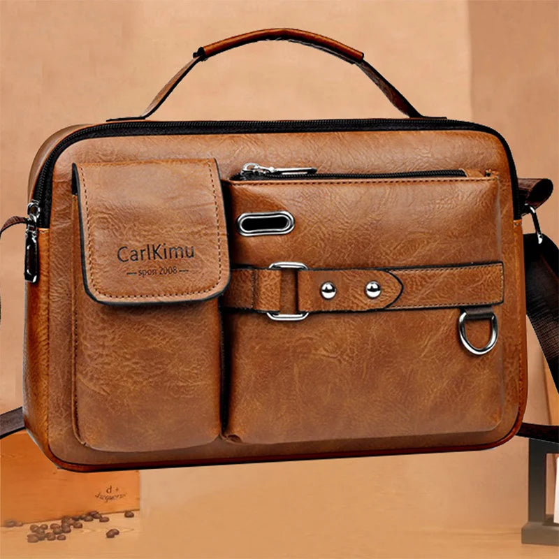 MEN'S Retro Messenger Bag Waterproof PU Leather Laptop Briefcase Large Capacity for Office Travel