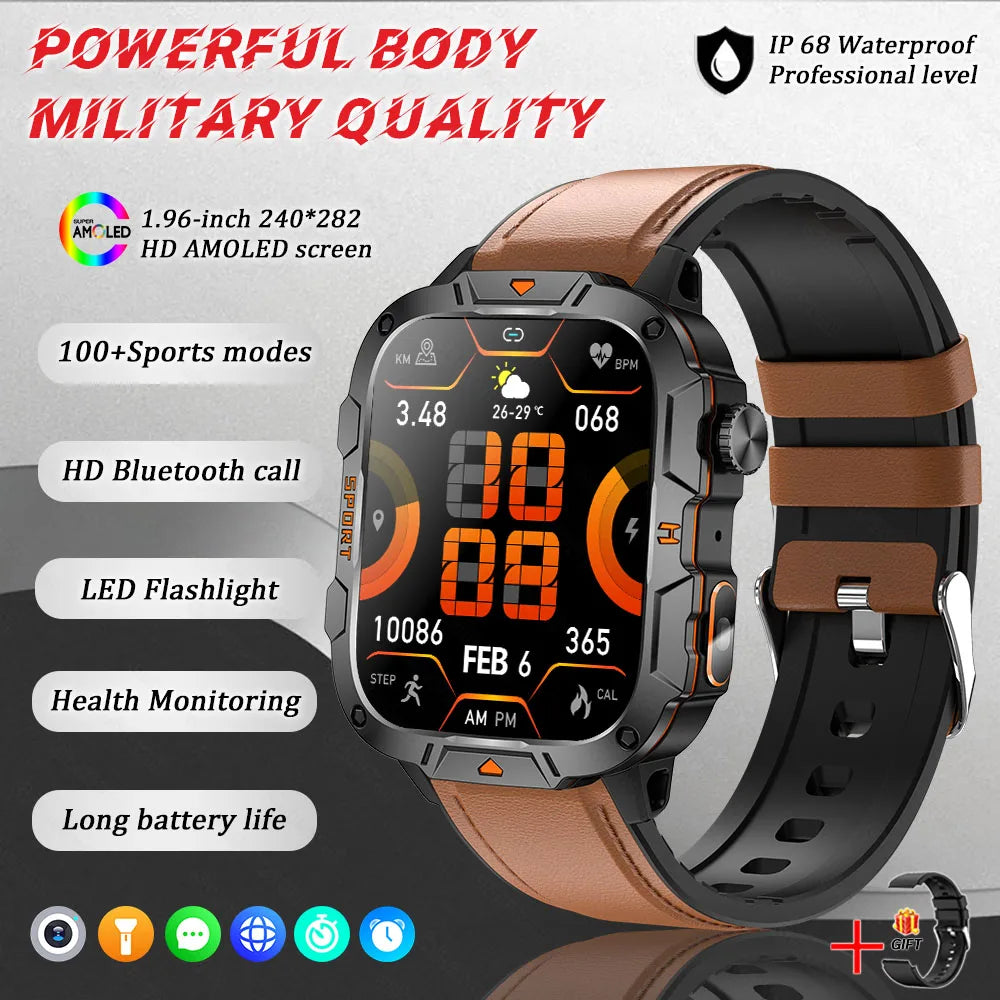 GUHUAVMI Military Grade Smart Watch 1.96in AMOLED Bluetooth Call 5ATM Fitness Tracker 2025