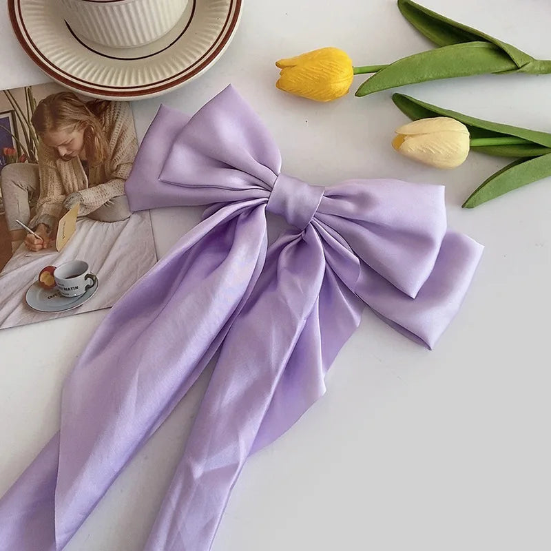 Elegant Large Satin Bow Hair Clip for Women and Girls Solid Colour Fashion Hair Accessory