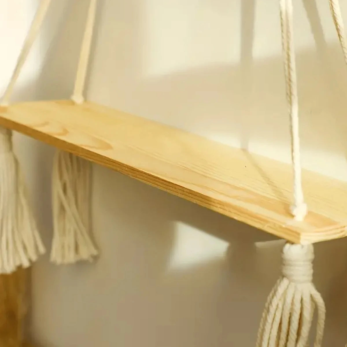 Macrame Hanging Shelf Boho Wall Decor Rustic Wood Floating Plant Holder Bedroom Living Room Decor