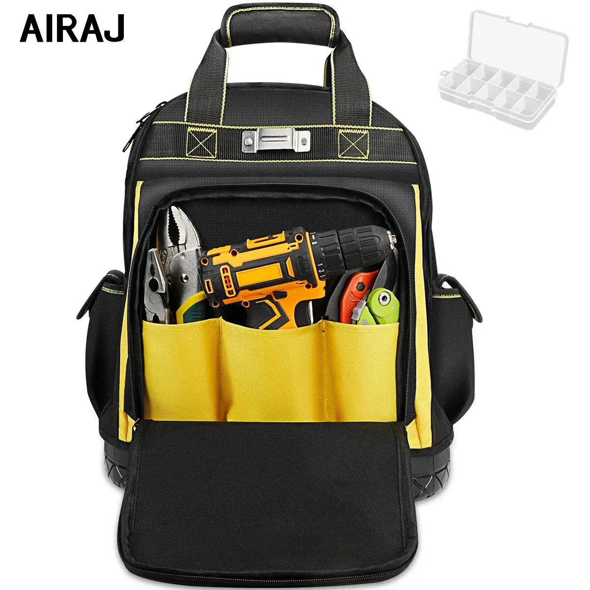 Waterproof Tool Backpack Heavy Duty Tool Bag with Rubber Base Organiser for Electricians Plumbers