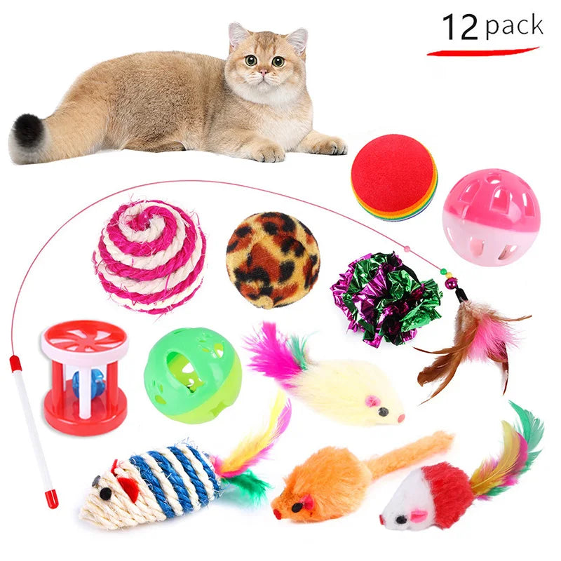 Kitten Toys Variety Pack Interactive Cat Toy Set with Balls, Sisal Mouse, Bell Toys for Cats