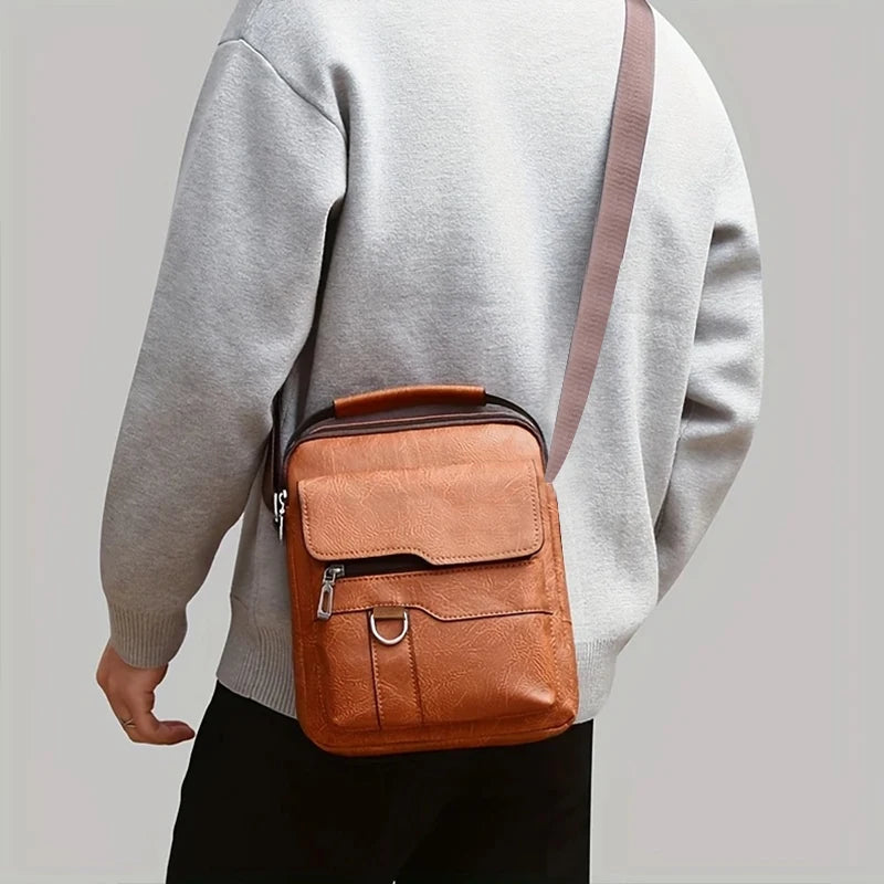 Men’s PU Leather Business Shoulder Bag Professional Crossbody Briefcase with Handle for Work Travel