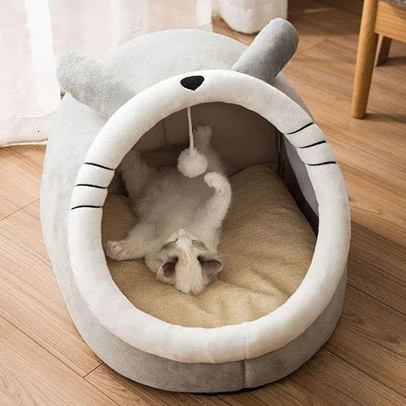 Deep Sleep Foldable Cat Bed Cave with Removable Washable Cushion for Cats & Small Dogs