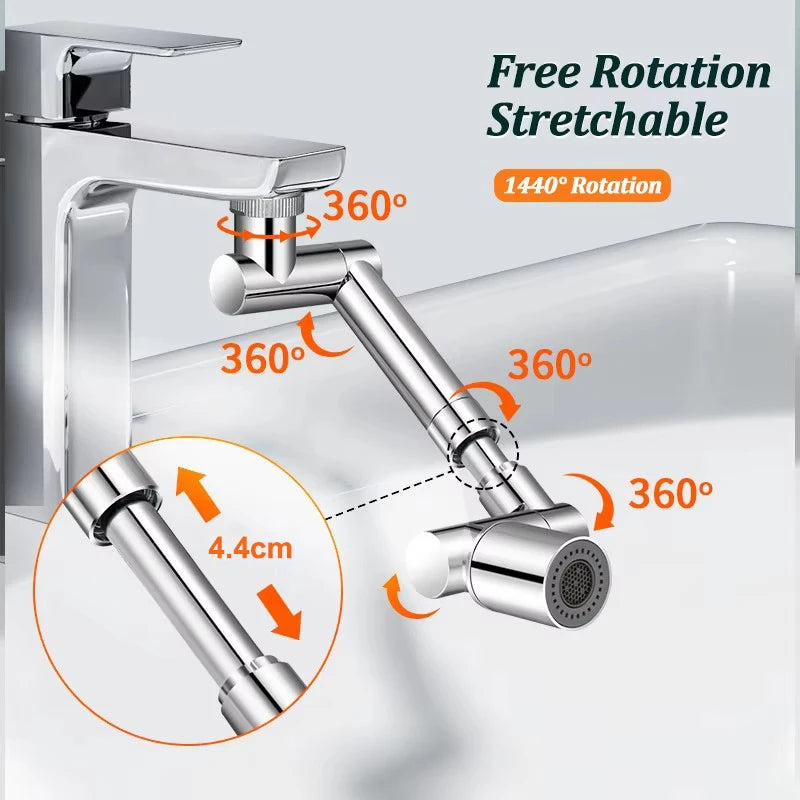 Retractable 1440° Swivel Robotic Arm Faucet Extender with Dual Water Flow Modes for Kitchen Sink