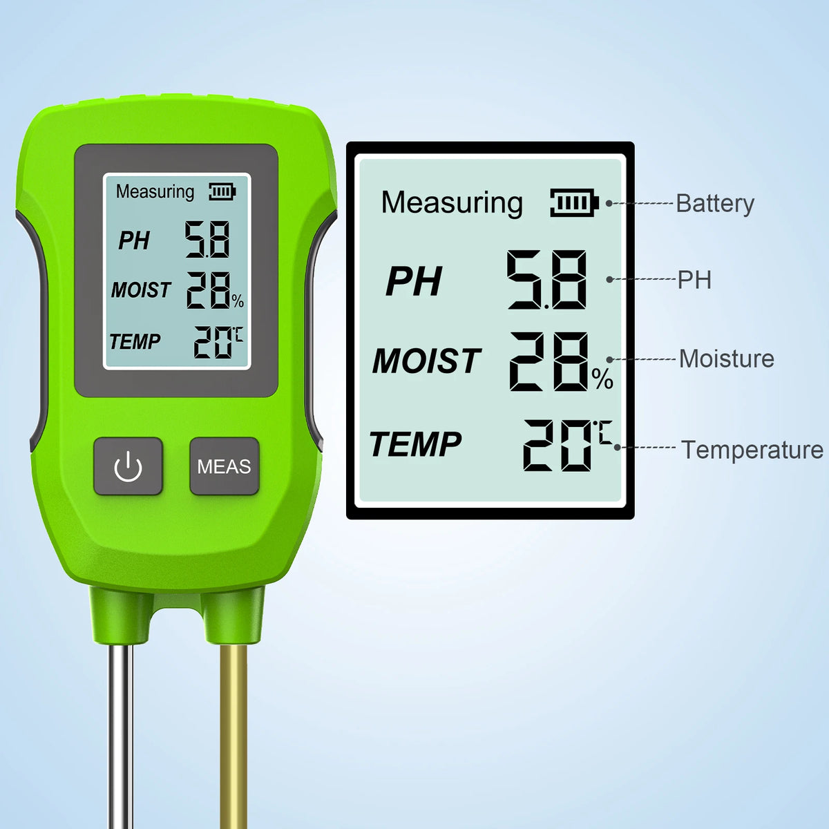 3 in 1 Digital Soil Tester PH Moisture Temperature Meter with LCD Backlight for Plants Garden Lawn