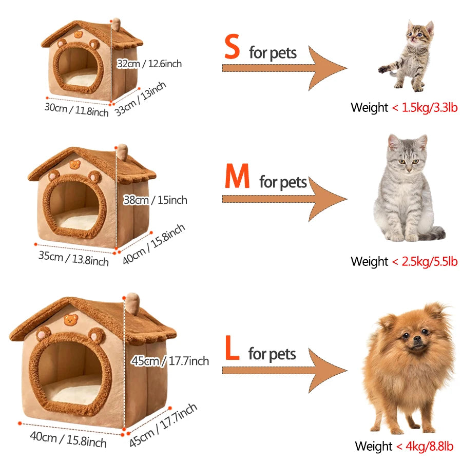 Foldable Pet House Removable Washable Cat Cave Bed for Cats and Small Dogs Winter Warm