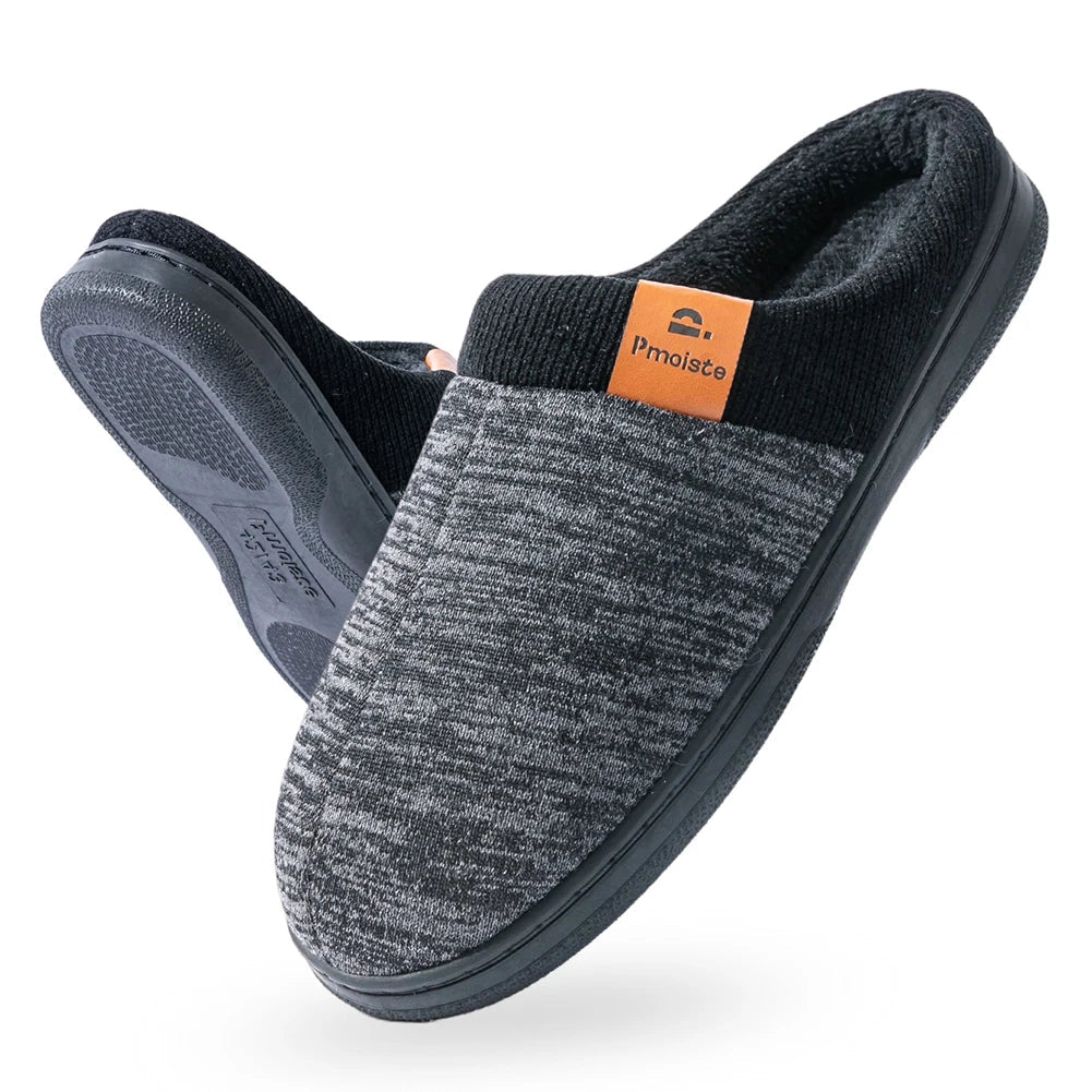 PMOISTE Men’s Knitted Patchwork House Slippers Warm Memory Foam Indoor Winter Shoes