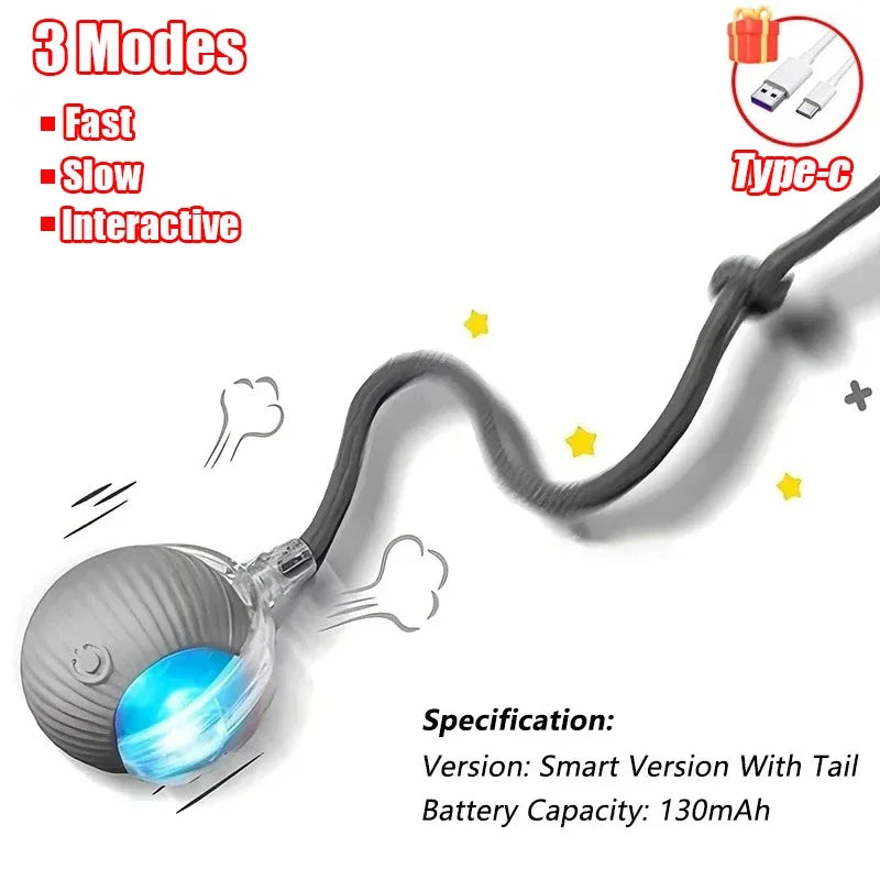 Smart Interactive Cat Ball Toy with Automatic Rolling, Mouse Tail, Rechargeable Quiet Play for Cats