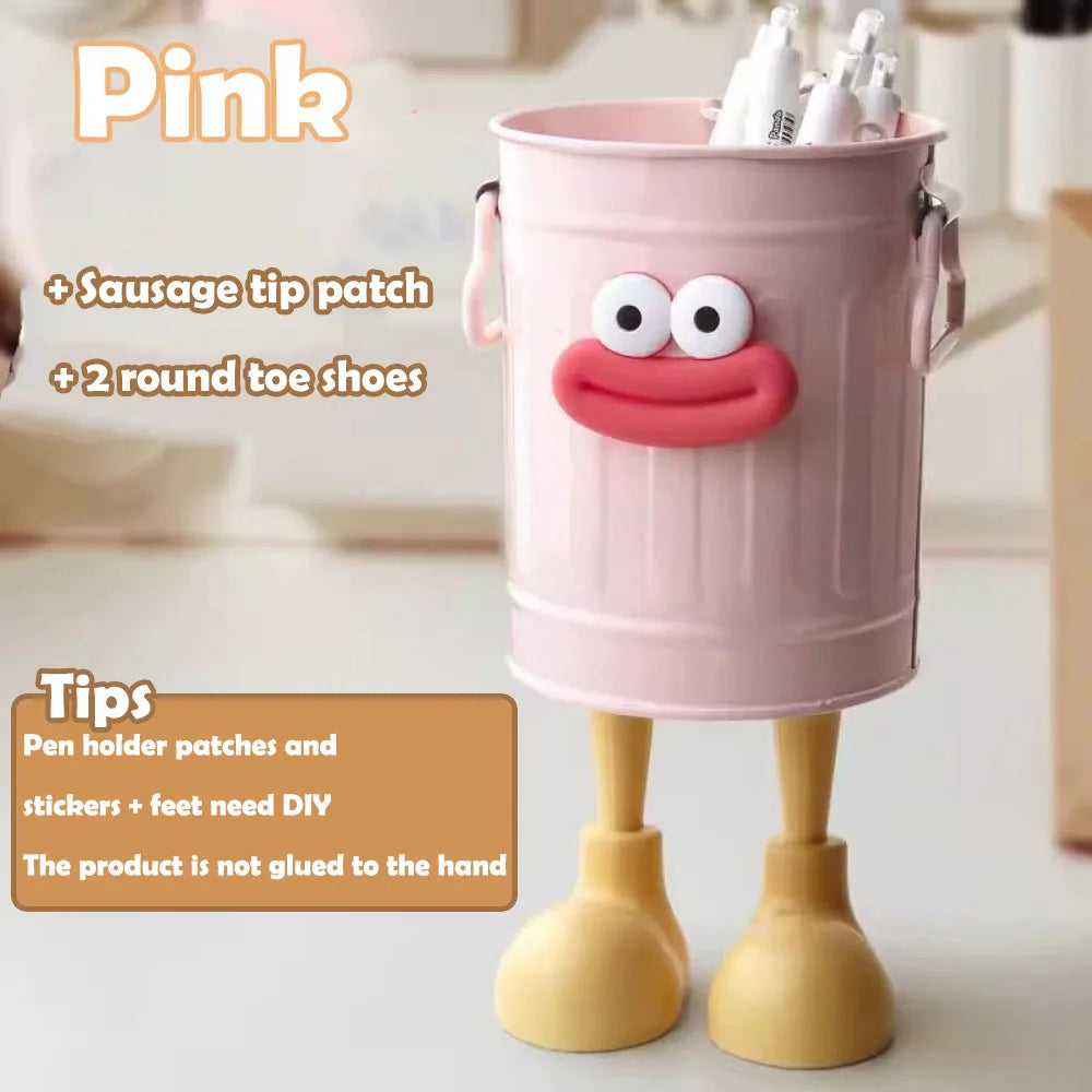 CARTOON PEN HOLDER – Cute Desk Organiser & Simple Office Storage Box with Random Letter Stickers