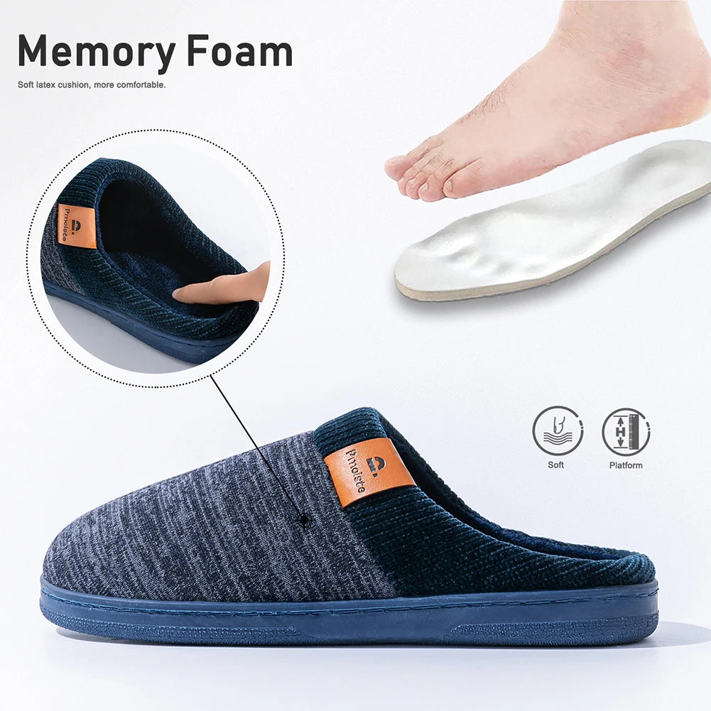 PMOISTE Men’s Knitted Patchwork House Slippers Warm Memory Foam Indoor Winter Shoes