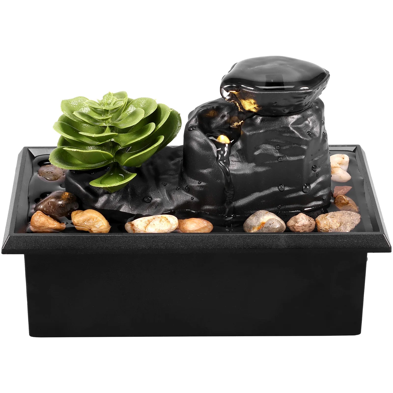 Tabletop Waterfall Desktop Fountain with Soft Lights Flowing Water Relaxation Meditation Gift