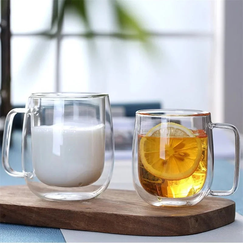 150–350ml Double Wall Heat Resistant Borosilicate Glass Mug with Handle for Coffee, Tea & Milk