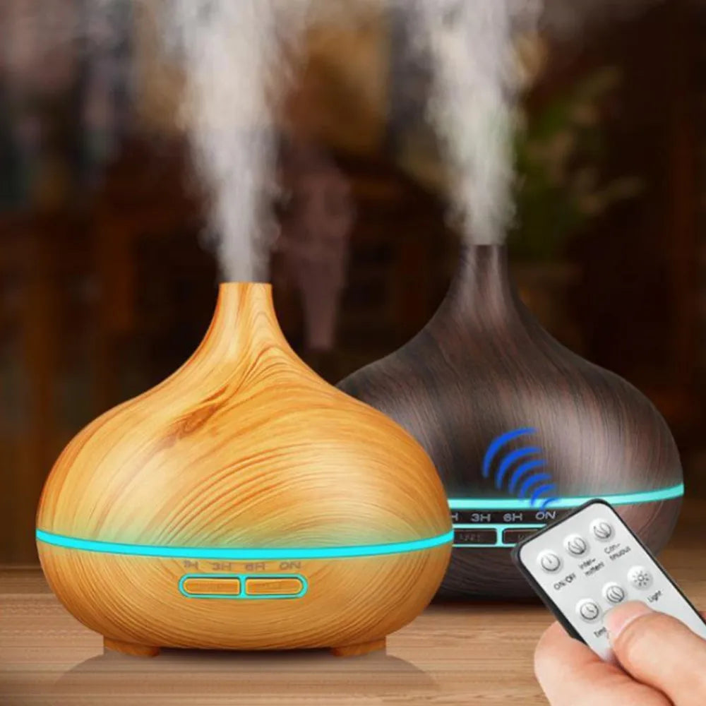 550ml Wood Grain Essential Oil Diffuser with LED Lights Remote Control and USB Power