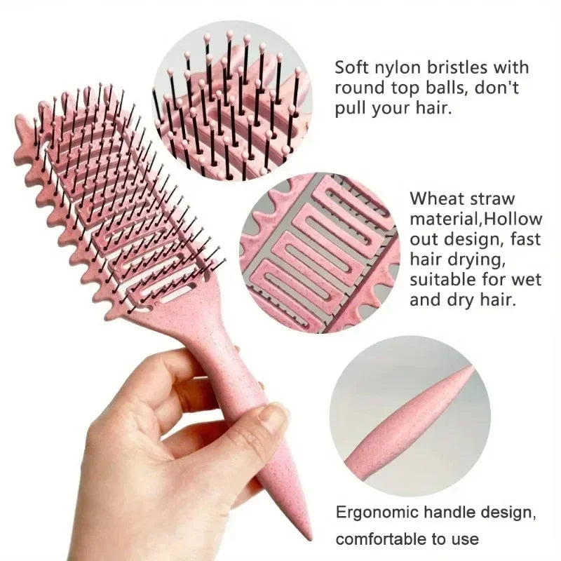 3-in-1 Curl Defining Styling Brush for Curly and Wet Hair with Detangling Vented Hollow Design