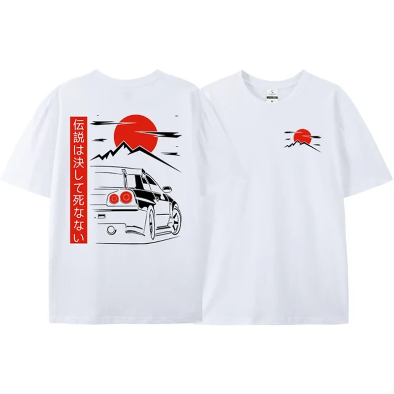Japanese JDM GTR R34 Racing T-Shirt Oversized Streetwear Tee for Men Unisex 100% Cotton Back Print