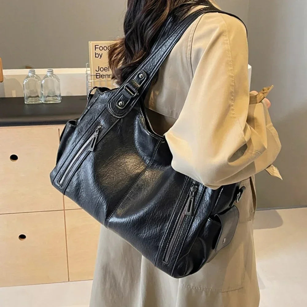 Soft PU Shoulder Bag for Women 2026 Fashion Tote Handbag with Interior Compartments and Zipper